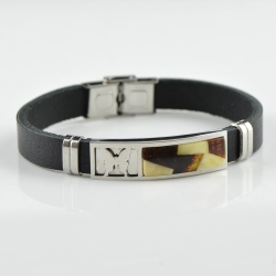 Multicolor mix Amber bracelet with leather